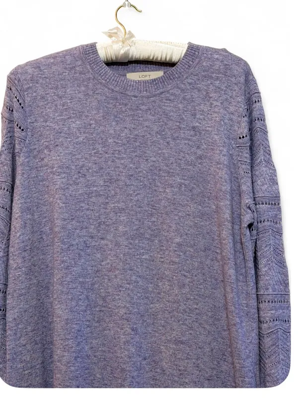 LOFT Pointelle Chevron Sleeve Crewneck Heather Lilac Pullover Wool Blend Sweater - Image 6