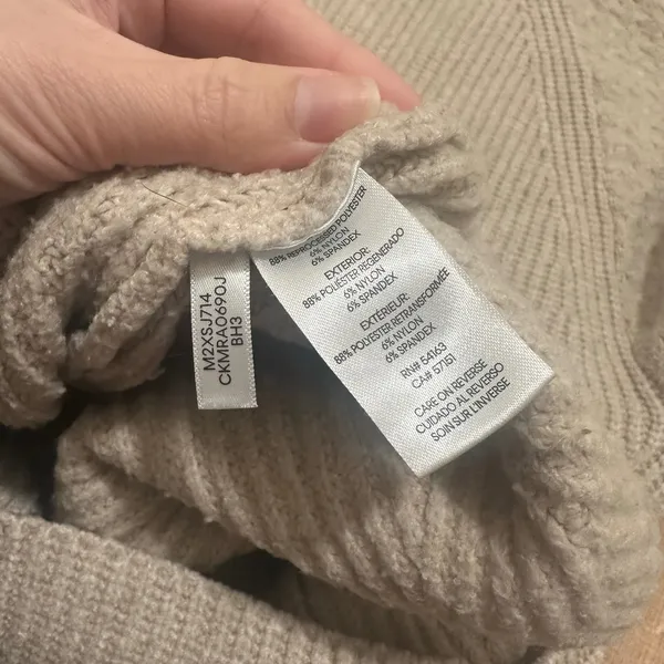 Calvin Klein | Women's Cream Beige Ribbed‎ Mock Neck Textured Knit Sweater, S - Image 4