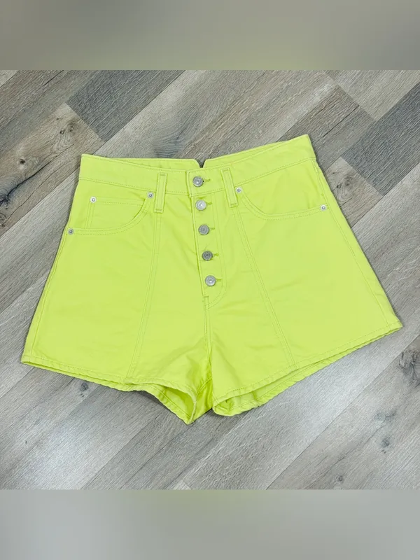 Levi's Notch High Waisted Denim‎ Mom Shorts Daiquiri Neon Green Size 30 Retro - Image 5