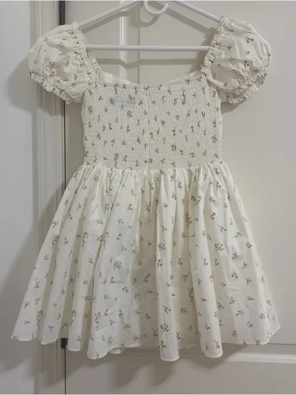 Babyboo Ivory Floral Puff-Sleeve Mini Dress with Sweetheart Neckline - Image 3
