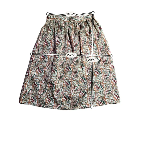 Vintage Paisley Midi Skirt High‎ Waisted A-Line Earth Tone Boho Brown Green - Image 3