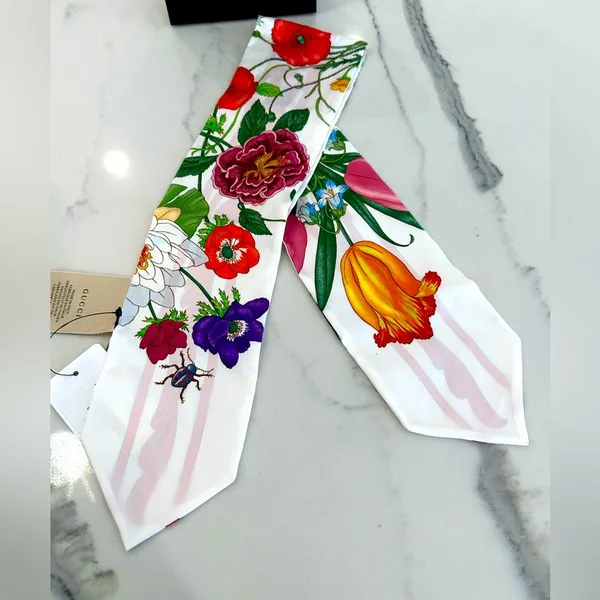 Gucci Floral Neck Bow Scarf - Image 6