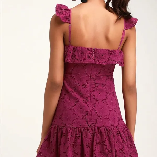 Lulu’s Biscay Magenta Ruffled Eyelet Lace Dress - Image 3