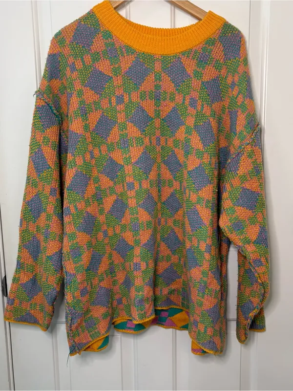 Free People Beach Color block Knitted Bohochic Colorful Sweater Coastal Cowgirl - Image 4