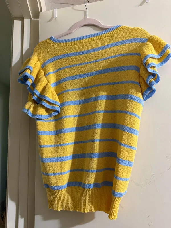 Yellow and Blue knitted striped shirt - Image 2