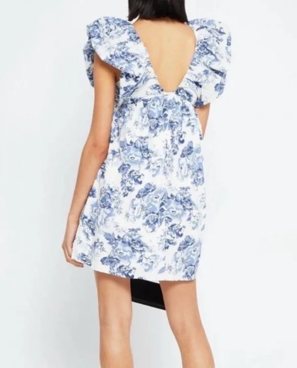 O.P.T blue and white floral mini dress, cotton, lined, size M - Image 9