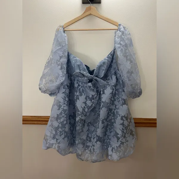 NWT Lulus Adorable Dreams Light Blue Off-the-Shoulder Mini Dress Size XL - Image 3