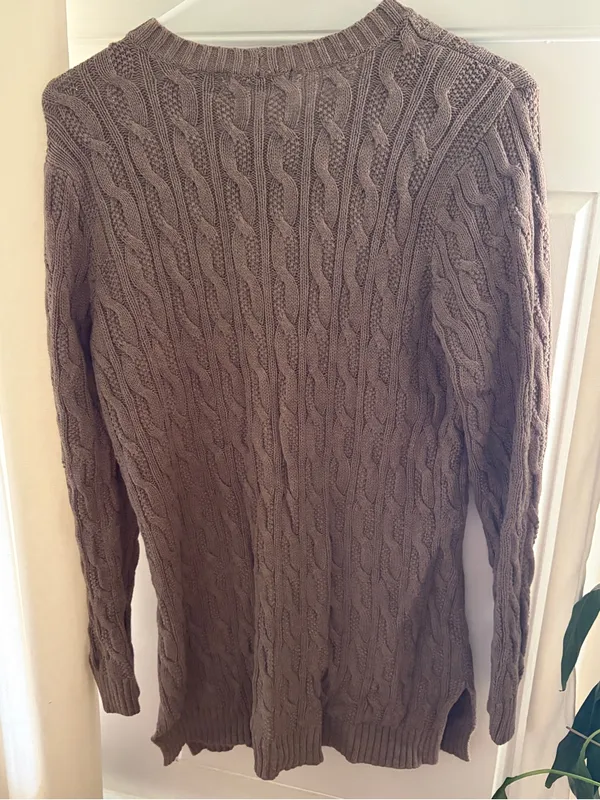 Jeanne Pierre Women's Cable Knit Sweater Tunic Brown With Pockets Size L - Image 3