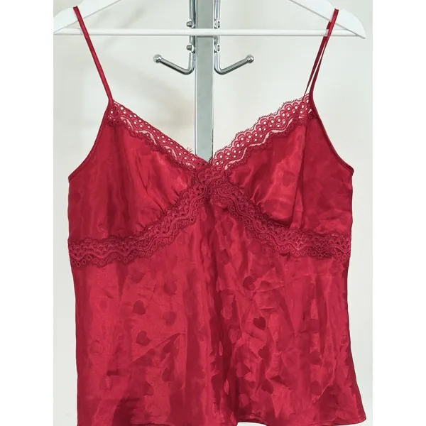 Jaclyn Smith Womens Red Heart Satin Camisole Top Lace Trim Sleepwear Tank Cami M - Image 3