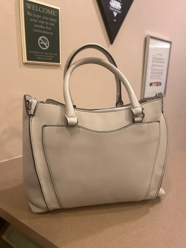 London Fog Cream Leather Tote with Tassel Accent - Image 6