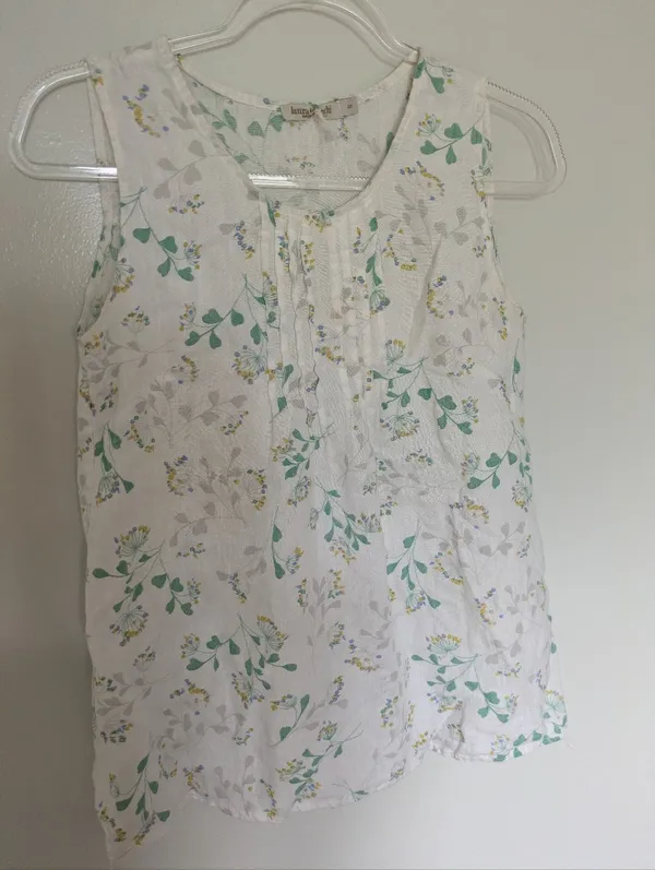Laura Bianchi Linen Tank Top Floral White Pleats Coastal Small - Image 2