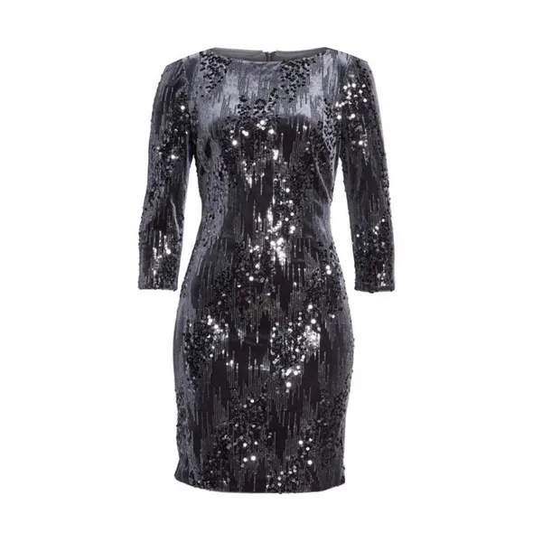 Eliza J Velvet Sequin Sheath Mini Dress Women's Size 10 Gray Cocktail‎ Party - Image 2