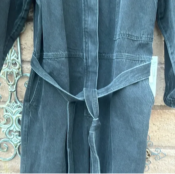 Happy Nature Jumpsuit Women’s XL Black Denim Wide Leg Kate Zip Up Belted NWT - Image 4