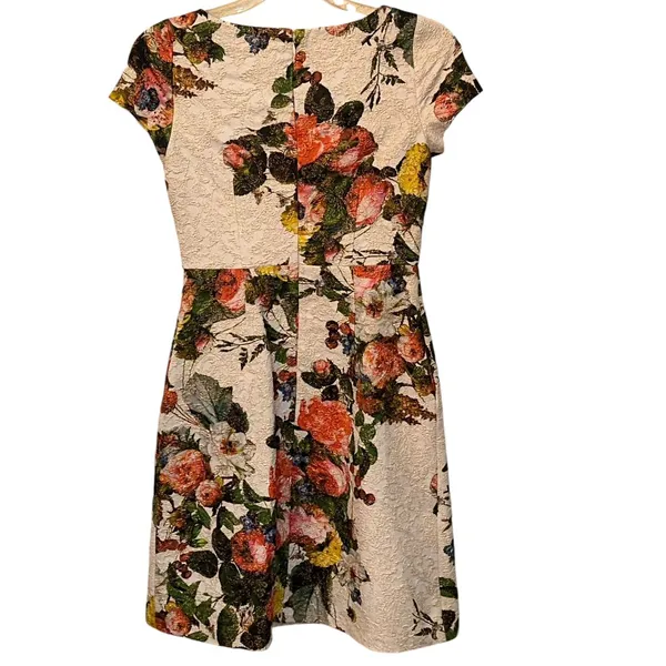 Adrianna Papell Floral Matelassé Fit & Flare‎ Dress SZ 4 Formal Wedding Cocktail - Image 3