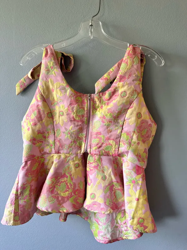 Tcec Pink Floral Peplum Top Sleeveless - Image 3