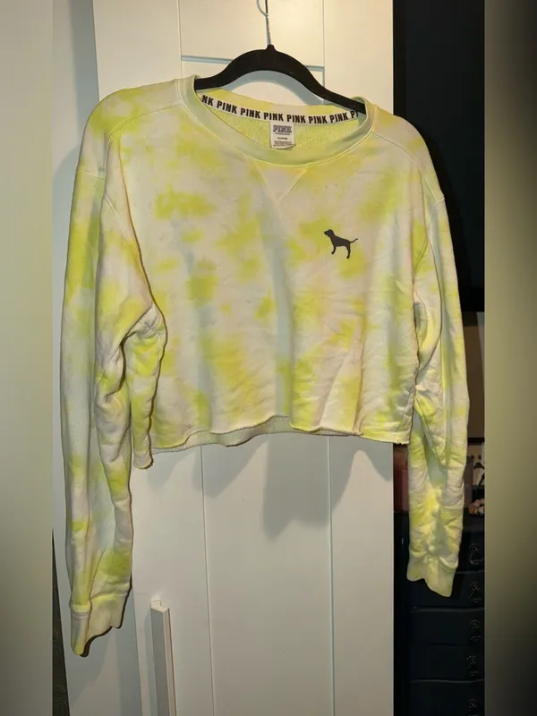 VS PINK Yellow Crop Tie-dye Crewneck - Image 2