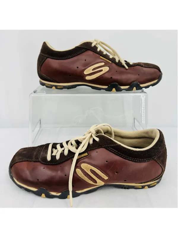 Vtg Y2K Sketchers Sneakers Bowling Shoe Brown Leather Women's 7.5 Retro Grunge - Image 2