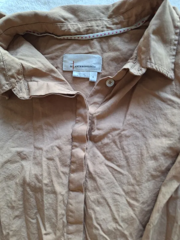 Anthropologie Charlie Side Button Tunic Shirt Brown Tan Sz S Cotton - Image 4