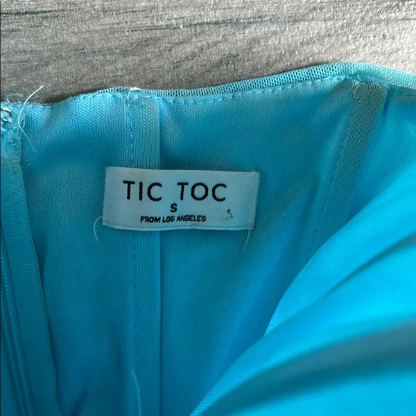 Tic Toc Blue Strapless Ruched Bodycon Dress - Image 2