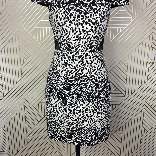 Tibi Animal Print Leather Panel Dress Black Cream Size‎ US 2 - Image 7