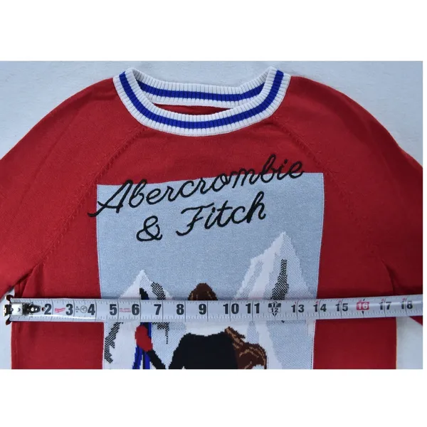 Abercrombie & Fitch Red Ski Graphic Sweater Womens Small Striped Trim Knit1R6047 - Image 3