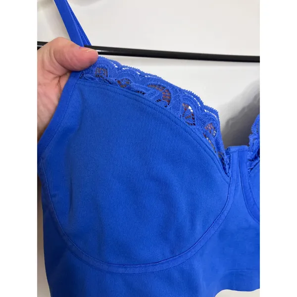 Aerie Bralette Women L Blue Excellent Ribbed Lace Trim Longline Seamless Bra - Image 2