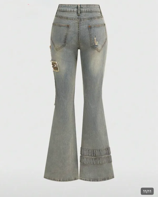 Womens Romwe Grunge Punk Cross Print Wide Leg Jeans, Size 6 (Medium), NWT - Image 3
