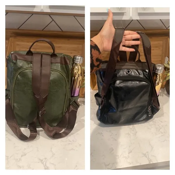 Vegan Leather Backpack One Shoulder Messenger Anti Theft Waterproof Travel - Image 4