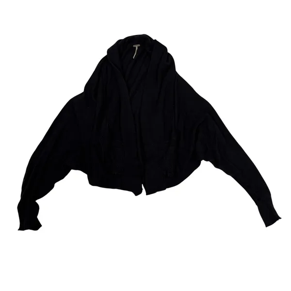 Free People Black Linen Blend Batwing Cardigan Open Front Knit Sweater XS/S‎ - Image 5