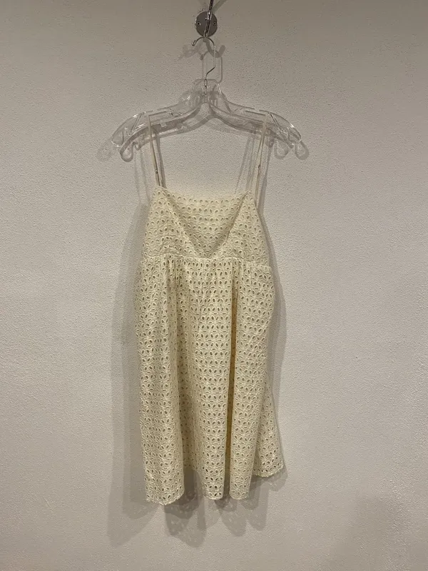 Storia Dress Womens Medium White Lace Eyelet V Neck Strappy Mini Sundress Lined - Image 2