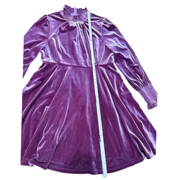 Baltic Born Plum Velvet Smocked High Neck Mini Dress Long Sleeve Womens XL - Image 10