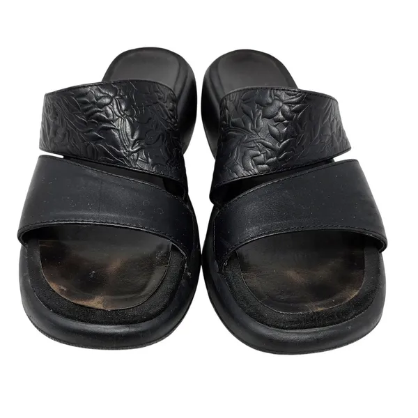 Dansko Black Leather Embossed Floral Slip On Strap Slide Casual Sandals Size 38 - Image 3