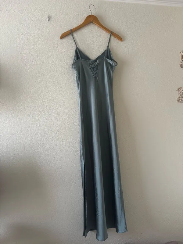 House of Harlow 1960 Satin Slip Lace Maxi Seafoam Green Dress - Image 4