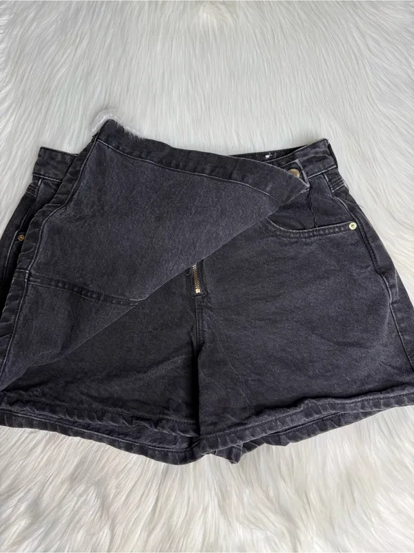 Zara Black Denim Asymmetrical Crossover Skort - Image 3