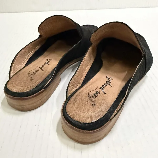 Free People At Ease Slide Shoes Womens Size 6 36 Black Suede Square Toe Mules - Image 3
