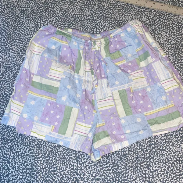 Secret Treasures Pajama Shorts Women Y2K Lounge Sleep Purple Blue Pastel Patchwork Cottagecore M - Image 2