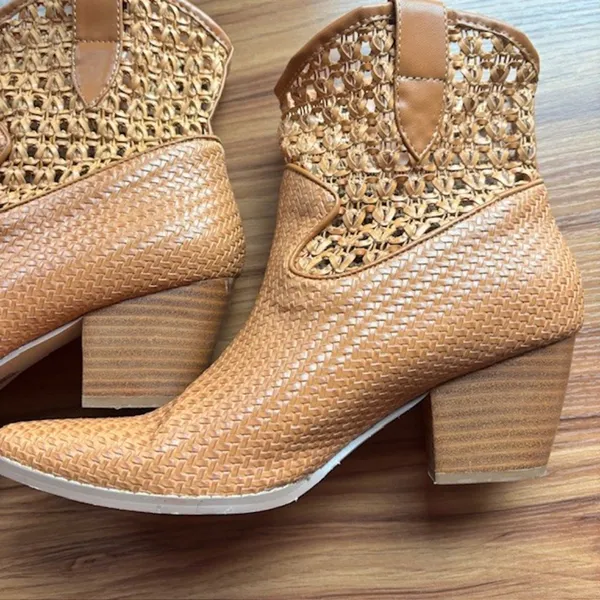 Coconuts by Matisse Kelly 7.5 Tan Woven Western Ankle Boots Pointed Toe Boho - Image 8
