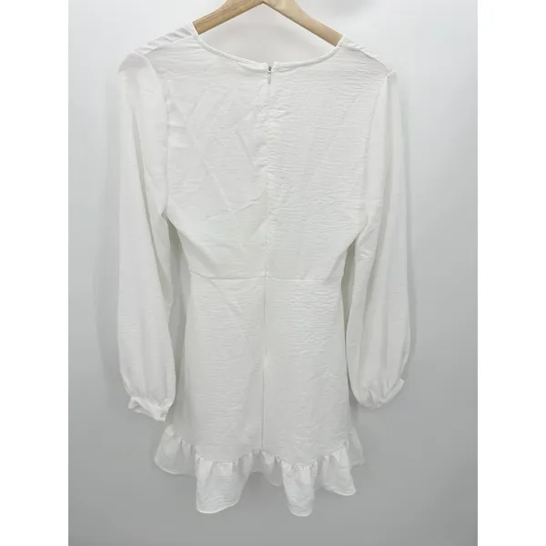 Altar'd State Womens S White‎ Wrap Mini Dress Ruffle Long Sleeve Bridal NWT - Image 3