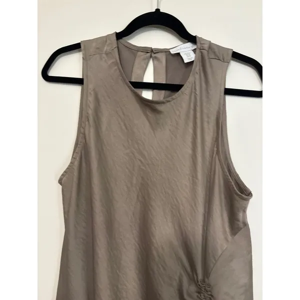 House of Harlow 1960 Womens Taupe‎ Ruched Side Satin Midi Dress XL Sleeveless - Image 4