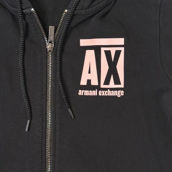 Armani Exchange Zip Up Hoodie Black Pink Logo‎ French Terry Sweatshirt Womens S - Image 2