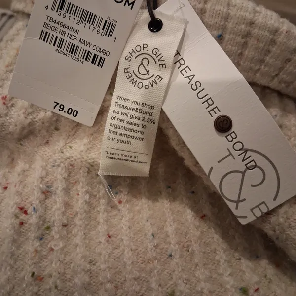 NEW Treasure & Bond Two-Tone Sweater Beige w/ Specks & Navy Size L Cotton Blend - Image 10