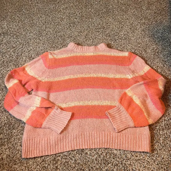 LC Lauren Conrad XL Striped Knit Sweater Womens Pink‎ Orange Balloon Sleeve - Image 5