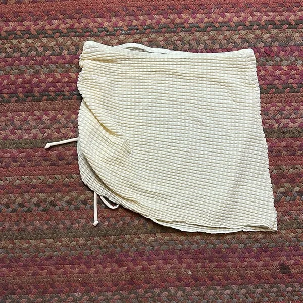 Cream Textured Mini Skirt Swim Cover Up Ruched - Image 2