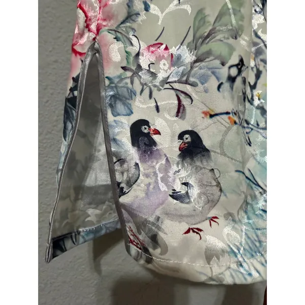Jin He White Floral Satin Qipao Cheongsam Dress Size S Mandarin Collar Asian - Image 8