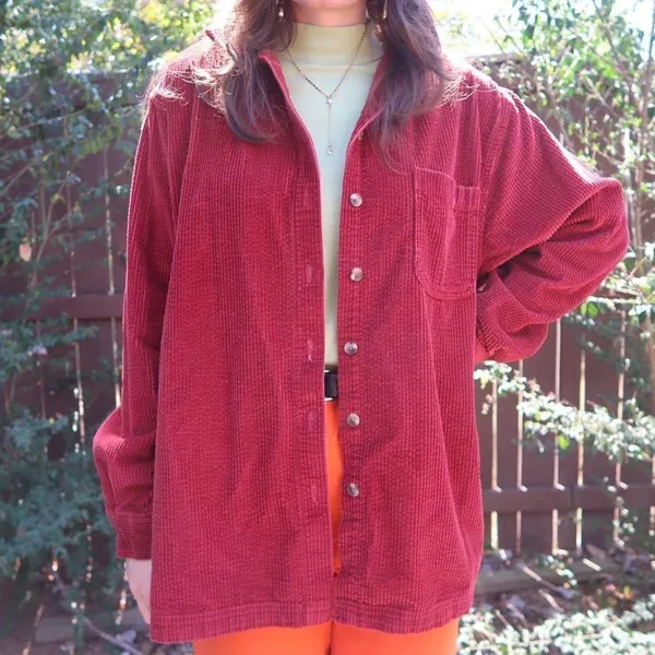 Vintage LL Bean Red Corduroy Button-Up Shirt size XL 100% cotton - Image 2