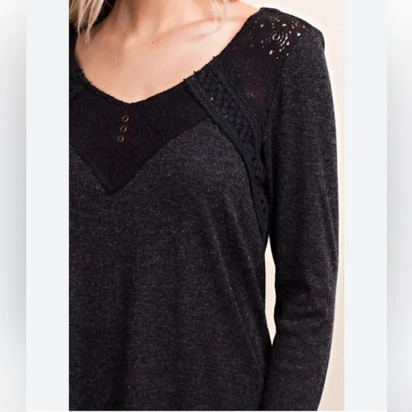 Downeast Love Long Sleeve‎ Rib Knit Top Women's XL Gray Boho - Image 6