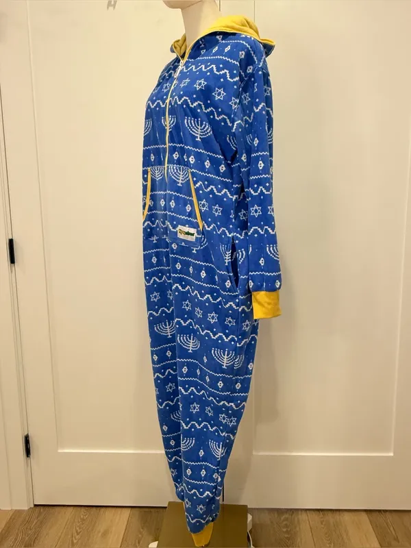 Tipsy Elves Womens Blue Hanukkah Jumpsuit Small Holiday Menorah Whimsy Cozy Fun - Image 6