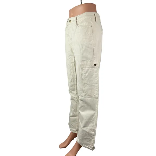 Zara Women's White Mid Rise Carrot Barrel Wide Leg Cargo Denim Jeans Pants Sz 4 - Image 3