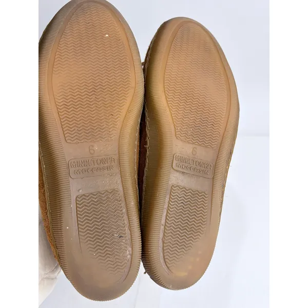 Minnetonka‎ Brown Suede Shearling Lined Moccasins Leather Laces Women's 6 - Image 6