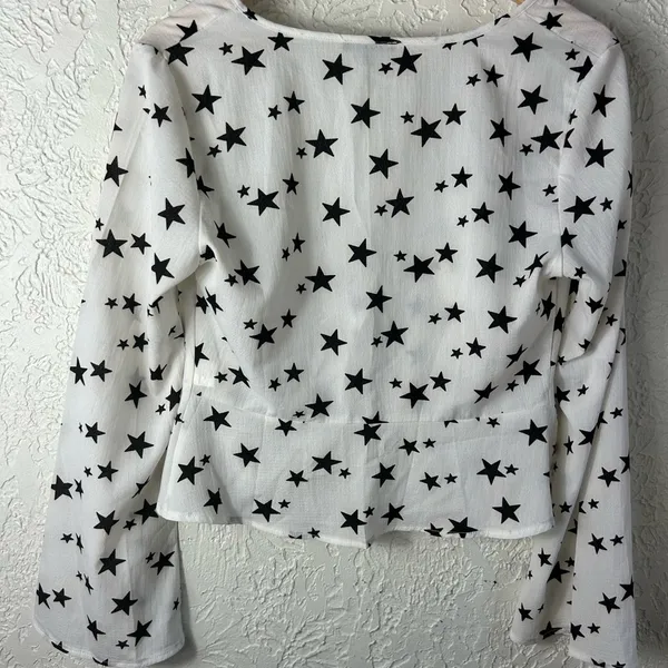 Boho Star Covered Bell Sleeve Open Front Tie Blouse Hippie Top Size 8 - Image 5